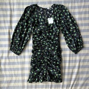 NWT Sandro Floral Ruched Black Dress - $415 MSRP